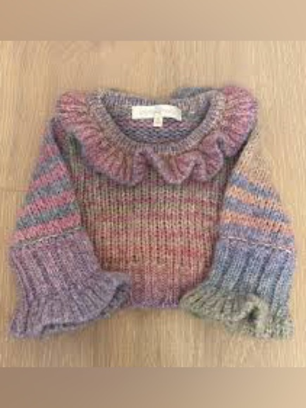 LoveShackFancy Pastel Rainbow Ruffle-Neck Knit Sweater